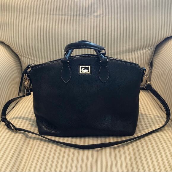 Dooney & Bourke Navy Pebbled Leather Dillen Satchel with Crossbody Strap - Picture 5 of 15